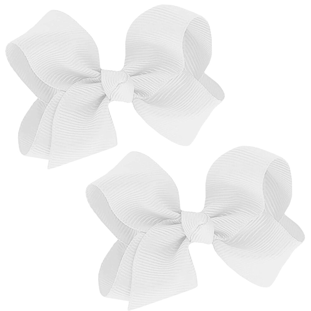 Baby Girls Grosgrain Hair Bows with Alligator Clips White 2