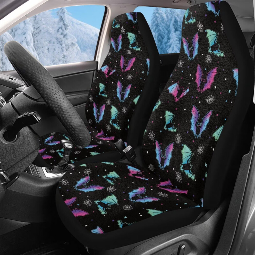Soft Velvet Front Seat Covers With Bat Print 2 Pcs Coral 975221477248