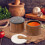 Salt Cellar Box with Lid and Spoon Wood Stone 2 Pcs 1