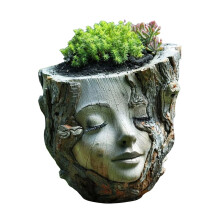 Resin Tree Stump Planter With Girl Sculpture Decorative Flower Pot For Succulents Indoor Plants Unique Home Garden Decor #55V4s