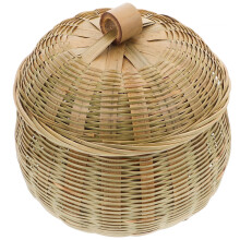 Woven Basket With Lid, Fruit Vegetable Storage Basket Foods Keeper Farmhouse Basket For Egg Bread Onion Garlic