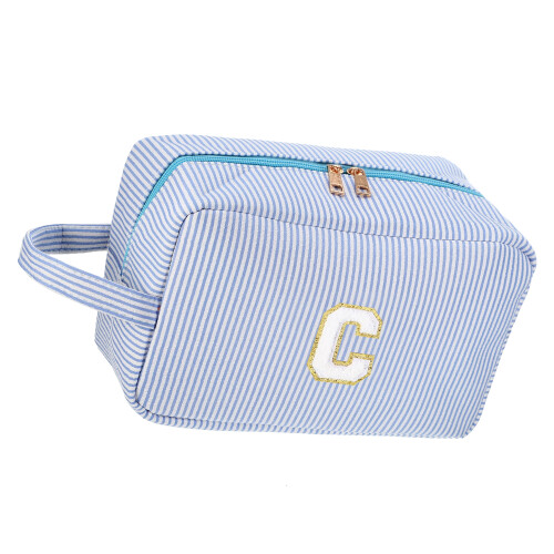 Makeup Bag Blue Personalized Initial Cosmetic Organizer