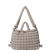 Fashionable Puffer Handbag with Padded Designs Adjustable Shoulder Strap Large Capacity Quilted Backpack with Drawstring