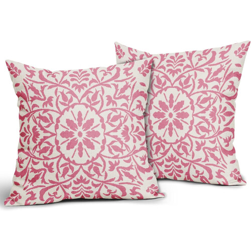 Conjunto de 2 capas de almofada rosa boho em linho, 40x40cm (16x16 polegadas). 1
