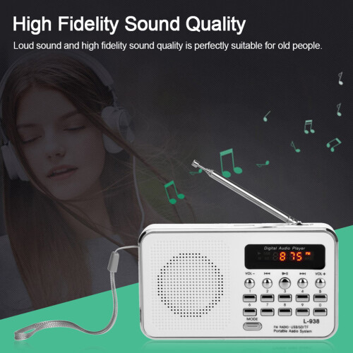 Lettore MP3/radio portatile con USB, TF, AUX e display da 2,4". 1