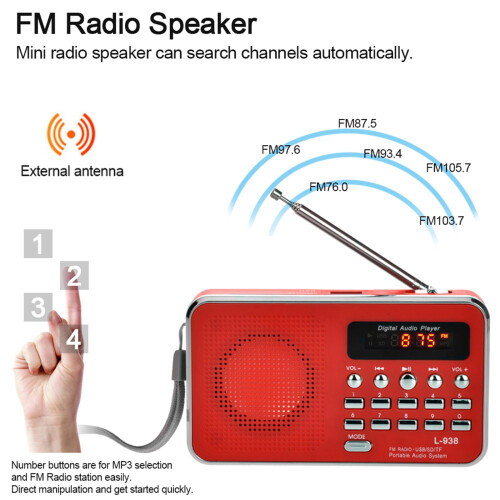 Lettore MP3/radio portatile con USB, TF, AUX e display da 2,4". 2