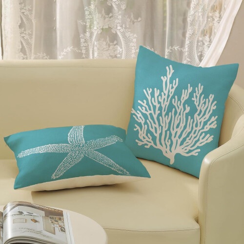 Conjunto de 2 capas de almofada estilo praia em linho, 45x45 cm (18x18 polegadas). 2