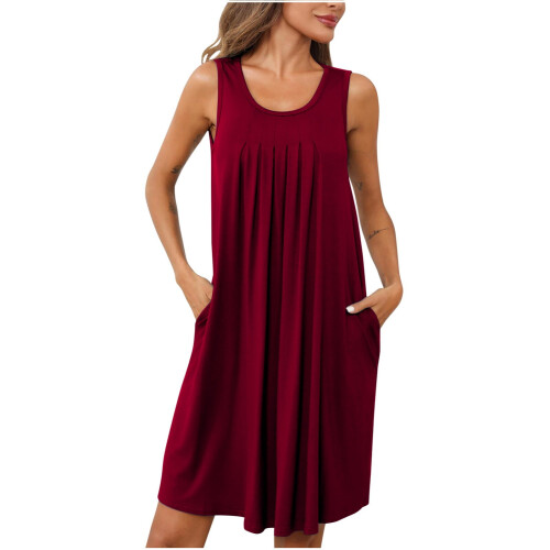 Camicia da notte da donna senza maniche, plissettata e con tasche 2