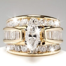 Rings for Women, Gold Chunky Ring with Pear Shaped Zirconia, Elegant Wedding Bands and Anniversary Ring for Her