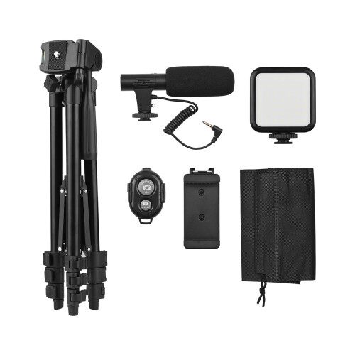 Kit video per vlog con telefono, treppiede regolabile, supporto per microfono e 1