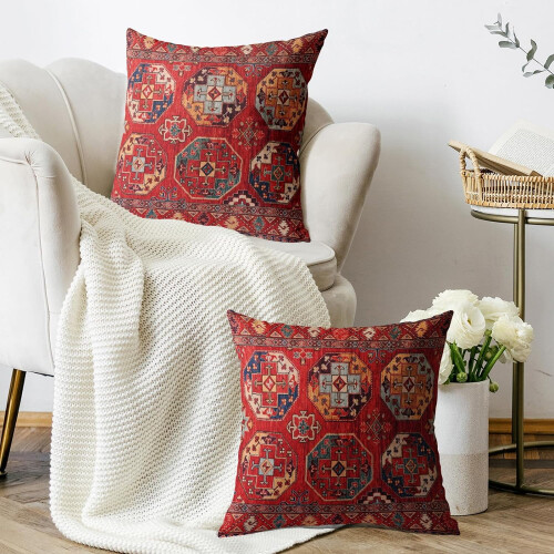 Fodere per cuscini boho rosse, 45x45 cm, set da 2 2