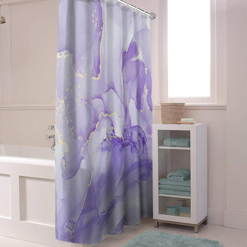 Lila marmor duschdraperiset med krokar 91x183 cm 2