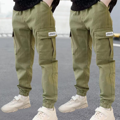 Boys Casual Cotton Cargo Pants 2-Pack Elastic Waist 1