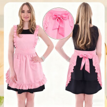 Vintage maid apron polyester half-waist with pockets and