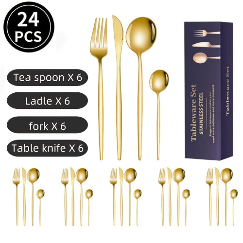 Titanium Gold Stainless Steel Flatware Set 24/60 Pieces