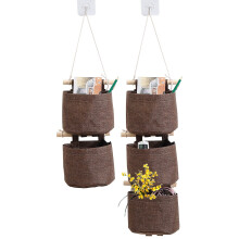 Mini Cotton Linen Hanging Storage Bag Khaki 3 Pockets