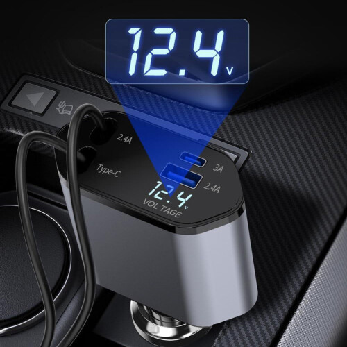 Smart Retractable Car Phone Charger 120W 12V/24V 2