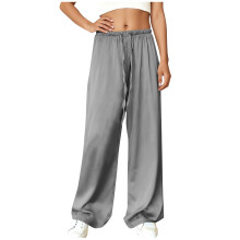 Womens Gray Wide Leg Pants Elastic Waist Flowy Lounge Pants, Lightweight Pull-On Casual Pants Wrinkle Resistant for Women,Size S