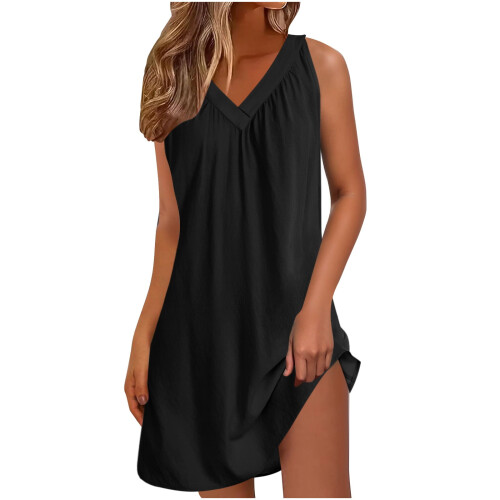 Camicia da notte estiva da donna senza maniche, leggera e plissettata 1
