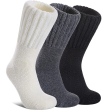 Womens Merino Wool Boot Socks Thermal Thick Winter Warm Cozy Hiking Work Boot Socks Christmas Gift (3 Pairs-White Grey Black)