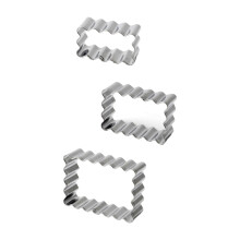 3Pcs Rectangle Scalloped Edge Cookie Cutters, Stainless Steel, 0.8" Depth, Compatible with Boutique Biscuit Moulds