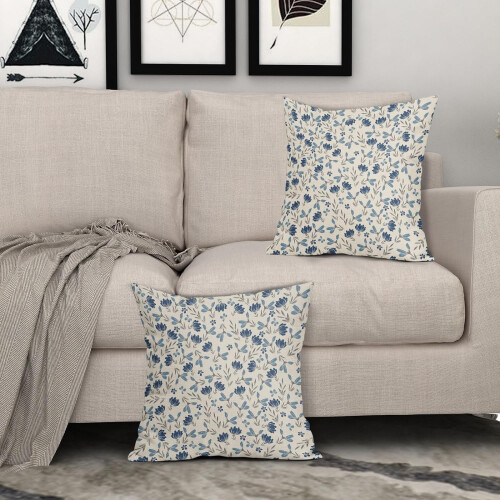 Fodere per cuscini floreali blu e grigie, 18x18 cm, set da 2 2