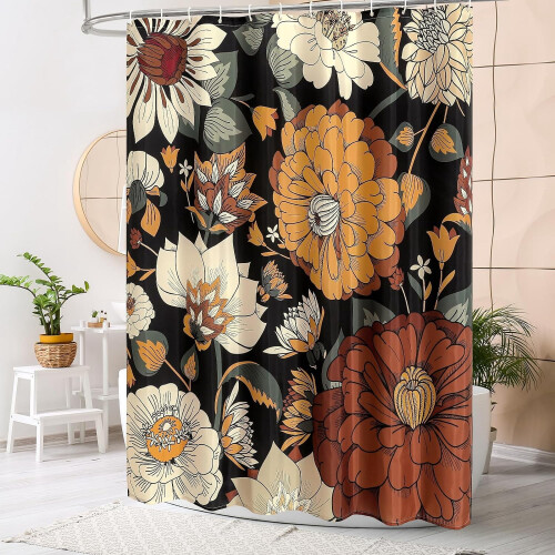 Boho blommig duschdraperi 180x213 cm tropiska löv 1