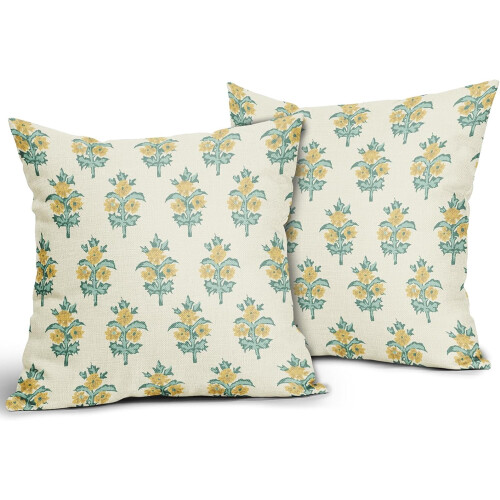 Conjunto de 2 capas de almofada florais 50x50cm (20x20 polegadas) em amarelo-água 1