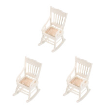 3pcs 1/12 Miniature Wooden Rocking Chair Model (White)