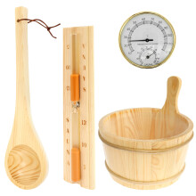 Sauna Bucket and Ladle Set Natural Rope Handle 4 pcs 4L
