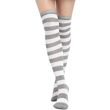Womens Stripes Thin Tube Socks, Thigh High Tights Over Knee Socks, Casual Knee High Stockings