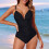 Monokini noir dos nu avec détails dorés, taille XS 1