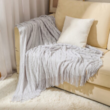 Knitted Fringed Blanket Soft Flannel Fleece 176x127cm