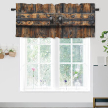 Rustic Wooden Barn Door Window Curtain Valances, Farmhouse Country Style, Rod Pocket, 54x18 in, 1 Panel