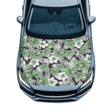 Car Hood Cover Windproof Polyester Hawaiian Hibiscus Green Auto Hood Waterproof Car Hoods Cover Protection for Most SUVs Sedans Trucks Pickups