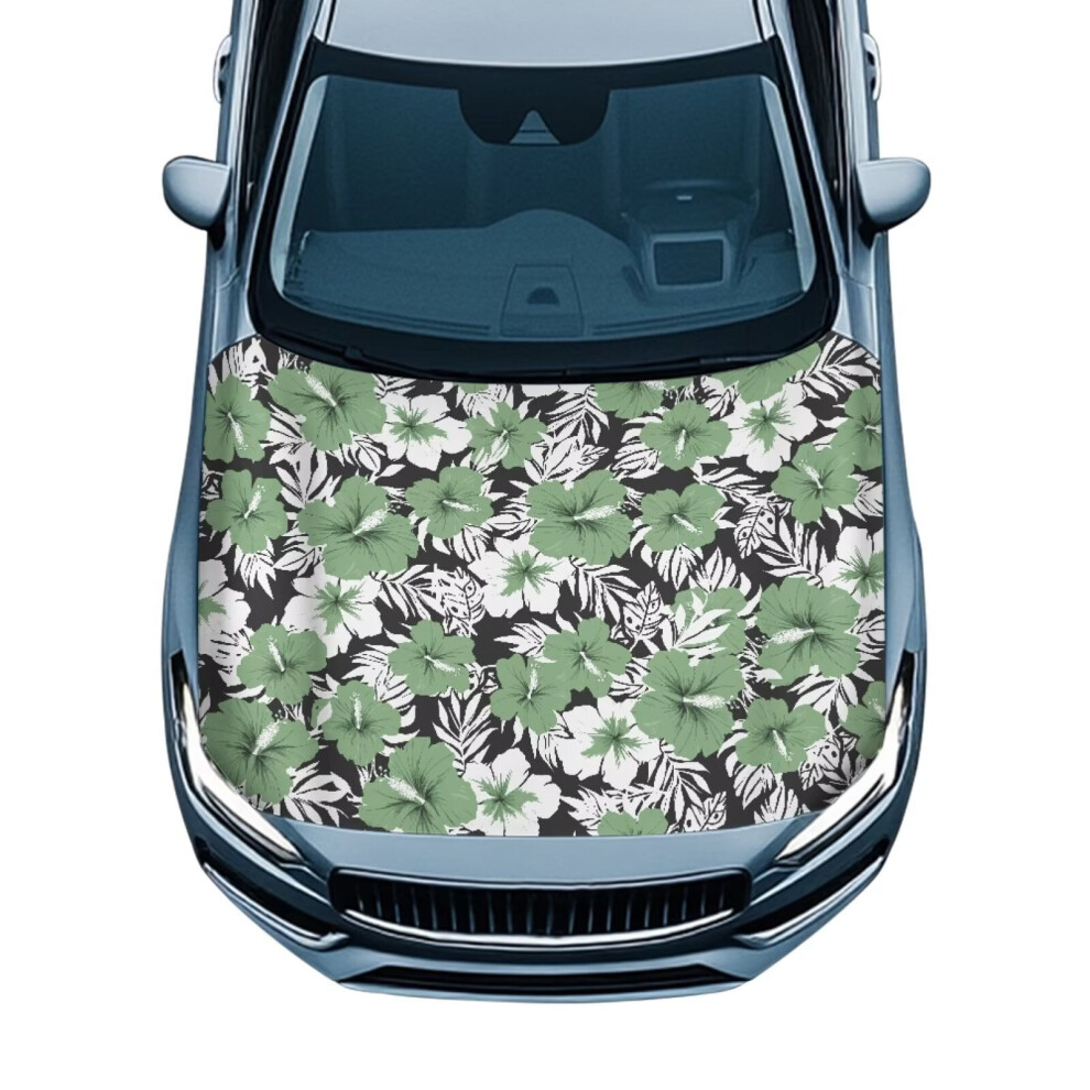 Car Hood Cover Windproof Polyester Hawaiian Hibiscus Auto Hood Waterproof Car Hoods Cover Protection For Most Suvs Sedans Trucks Pickups Green 9405492352940