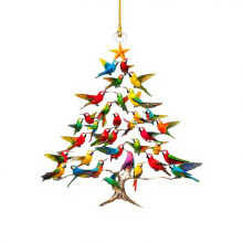 Hummingbird Christmas Ornament, Colorful Stack Bird Decor, Indoor Outdoor Christmas Tree Listing Souvenir Gift for Hummingbird Lovers (C, 1PCS)