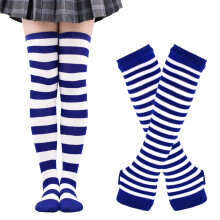 1 Set Womens Striped Knee High Socks Long Knitted Arm Warmers Fingerless Gloves for Halloween Costume (Socks+Gloves)
