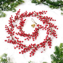 Red Berry Beaded Garland 106.3in, Flexible Plastic Climber for Indoor Christmas Decor, Wall/Tree/Door/Mantle/Table – Compatible with European &