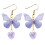Orecchini pendenti a forma di farfalla e cuore per donna, colore viola 2