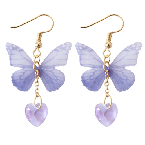 Orecchini pendenti a forma di farfalla e cuore per donna, colore viola 1