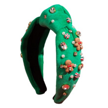Christmas Hairband for Girls Pearl Rhinestone Knot Wide Top