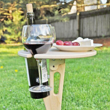 Tomfoto portable folding wooden table with glass holder