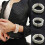 Bracelet jonc élastique en fausses perles et strass, 3 rangs 4