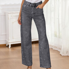 Women's Straight Leg High Waisted Denim Jeans Grey