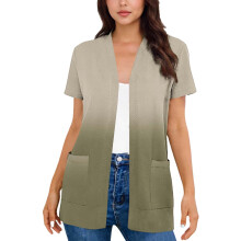 Women's Army Green Short Sleeve Open Front Cardigan with