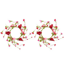 10" Valentine's Day Candle Ring with Heart & Flower Buds – Romantic Mini Candle Holder Wreath for Table Centerpiece, Wedding, Home Decor –