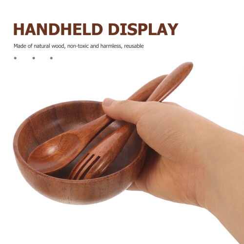 Wooden Salad Bowl Set Smooth Edges Lightweight Storage 1