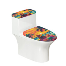 Beach Vacation Patterns Toilet Seat Cover Set of 2 Pieces Fits All Toilet Shapes Toilet Lid Cover and Toilet Tank Lid Cover Stretch Fit Hotel Home