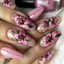 24pcs Press on Nails Acrylic False Nails Floral Designs Glossy Stick On Nails Manicure Nails Decoration for Women